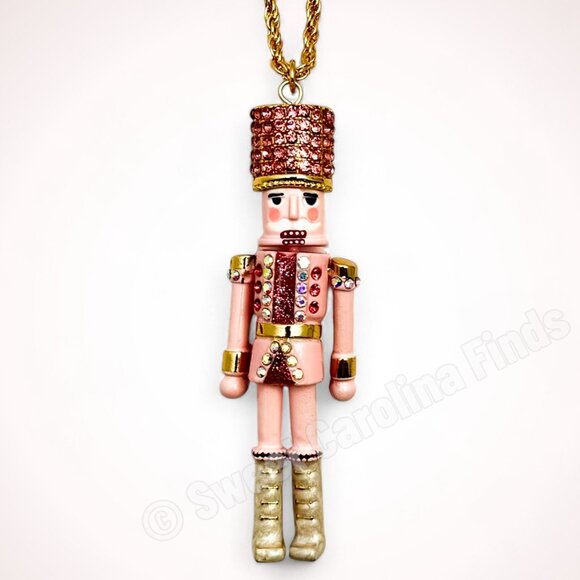 Betsey Johnson Nutcracker Christmas Necklace Pink Holiday Pendant RV $68 NEW - Picture 2 of 5